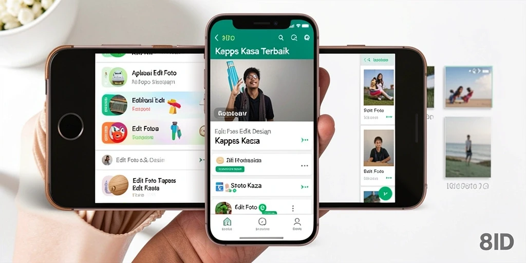 Tampilan antarmuka aplikasi 8ID untuk Edit Foto Kertas Kaca yang menarik.