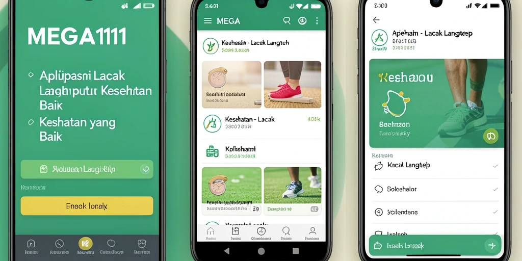 Tampilan antarmuka aplikasi Lacak Langkah MEGA111 yang intuitif dan menarik.