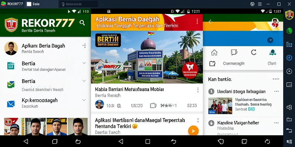 Tampilan antarmuka aplikasi REKOR777 dengan berita daerah terbaru.